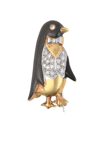 18 Carat Gold Enamel and Diamond Novelty Brooch made by Alabaster and Wilson