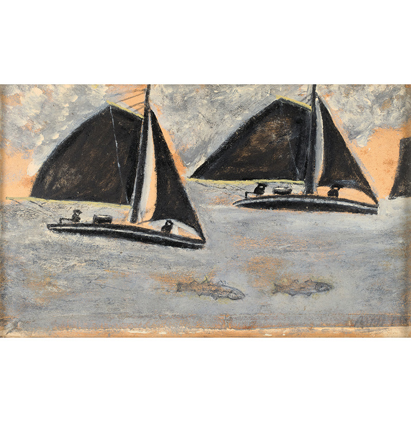 Alfred Wallis (1855-1942) Sailboats and Fish