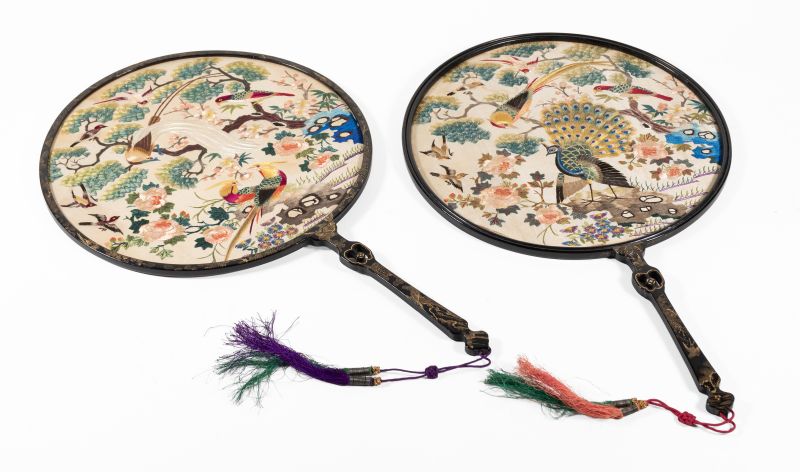 Pair of Early 20th Century Chinese Face Screens or Palace Fans