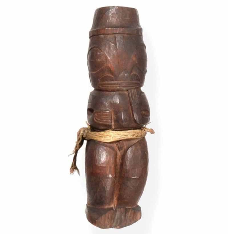 A 19th Century Polynesian Carved Wood “Tiki” (Guardian) Figure