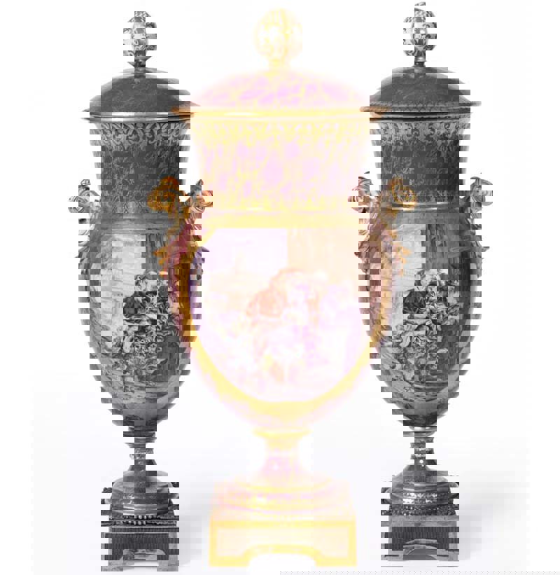 A Gilt Metal Mounted Chelsea Twin-Handled Urn Shape Porcelain Vase and Cover, circa 1765