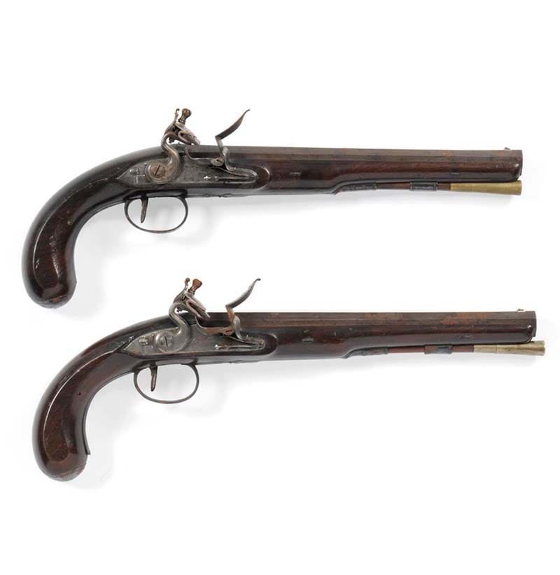 A Pair of Late 18th Century Flintlock Officer's/Duelling Pistols by Robert Wogdon of London