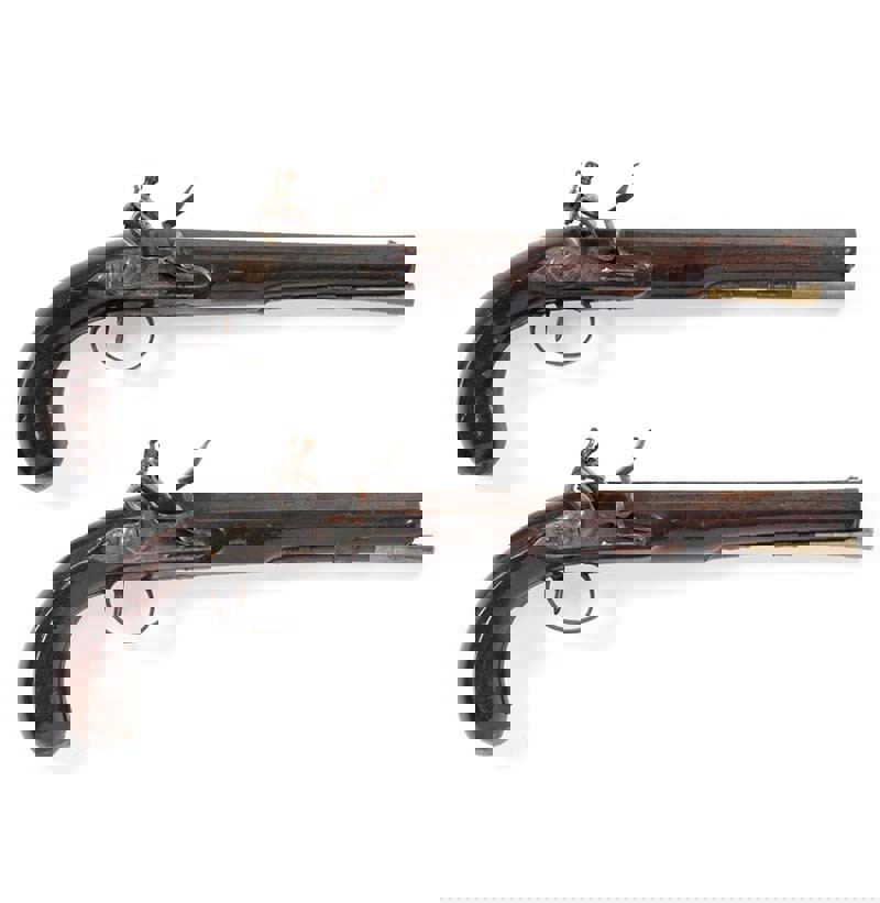 A Pair of Late 18th Century Flintlock Officer's/Duelling Pistols by Robert Wogdon of London