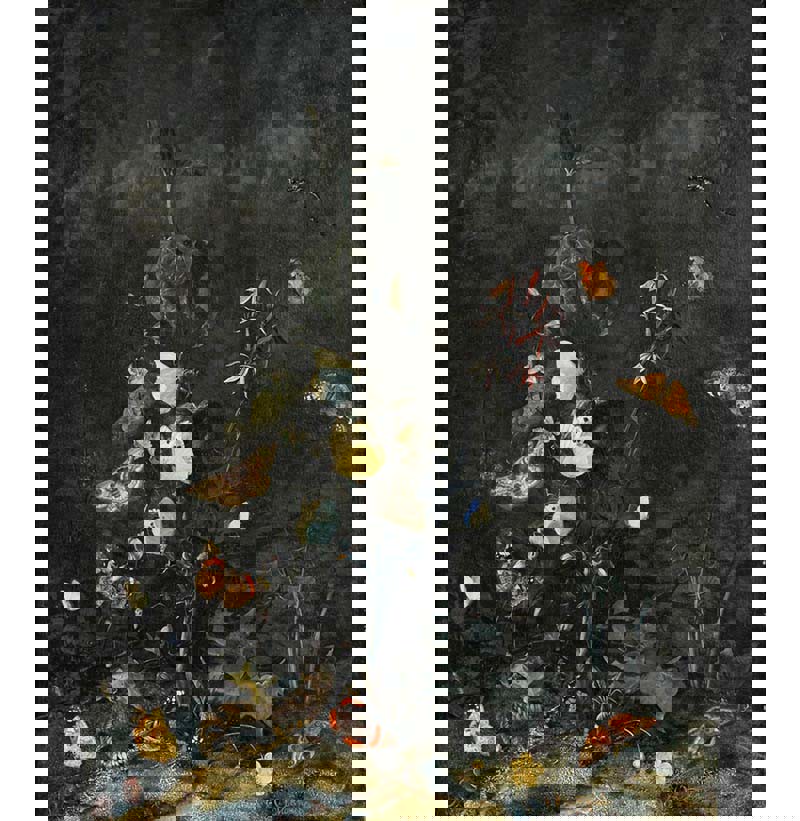 Otto Marseus Van Schrieck (1619-1698), Dutch, ‘Butterflies and a snake in foliage and undergrowth’