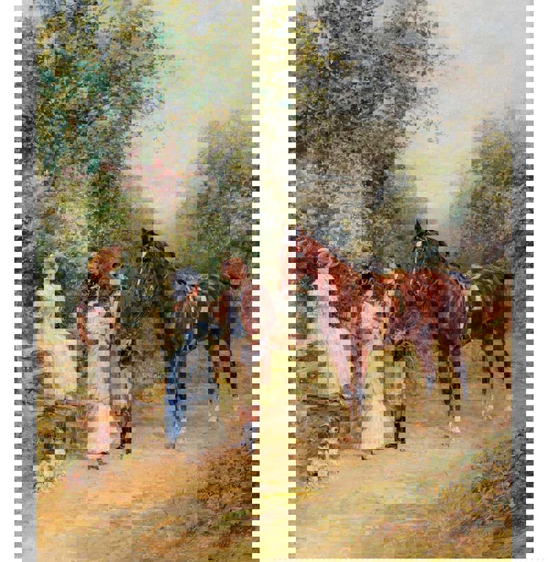 Heywood Hardy ARWS, RPE (1843-1933), ‘A dismounted gentleman with ladies at a country stile (one of a pair)