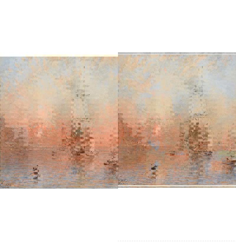 George Weatherill (1810-1890), "Sunset Whitby Harbour, Yorkshire"