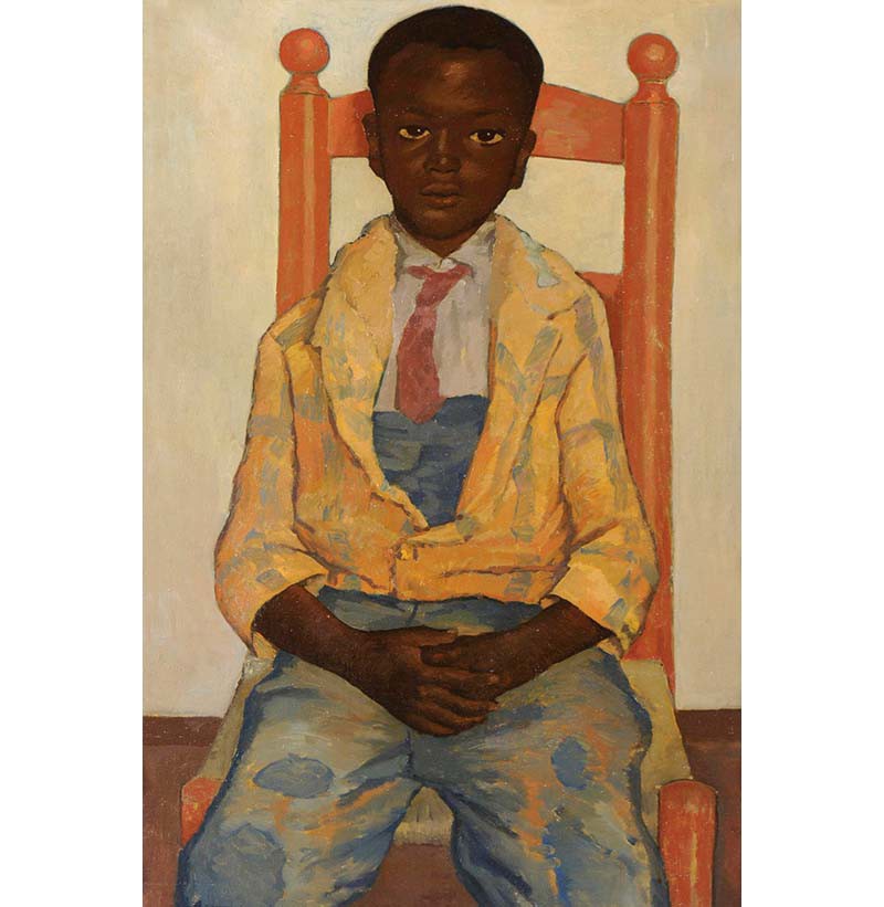 Julian McDonald (20th century) American, 'Portrait of a young black boy, three-quarter length, seated on a chair’