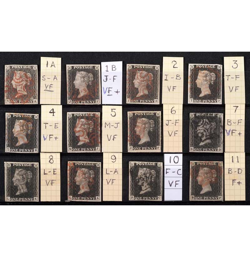 Great Britain. 1840 1d Blacks. A complete set of Plates 1a to 11