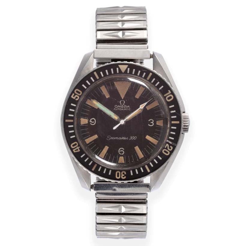 A Rare Stainless Steel Automatic Centre Seconds Wristwatch, signed Omega, model: Seamaster 300 "Big Triangle" dial, ref: 165.024, circa 1966