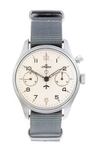 Lemania British Royal Navy Military Single Push Chronograph Wristwatch