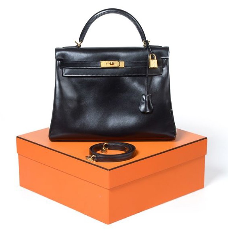 Hermès 'Kelly' Black Leather Handbag, 2008