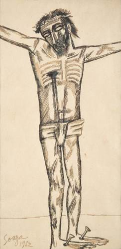 Francis Newton Souza (1924-2002) Indian "Crucifixion of Christ" Signed and dated 1952, ink, 30cm by 15cm