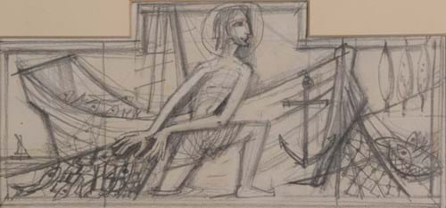 John Skelton MBE (1923-1999)  'Christ the fisherman', Pencil, 10cm by 22cm