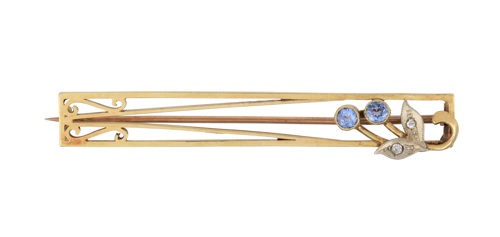 Blue Spinel and Diamond Brooch 