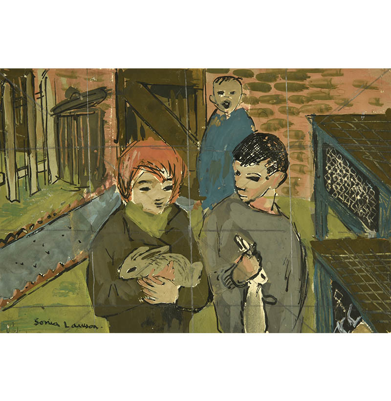 Sonia Lawson RA, RWS, RWA (b.1934) Tending the rabbits