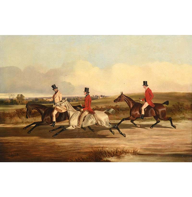 John Dalby of York (1810-1865) Group portrait of Lord Durham, Ralph Lambton and Billy Williamson riding to a meet (by repute)