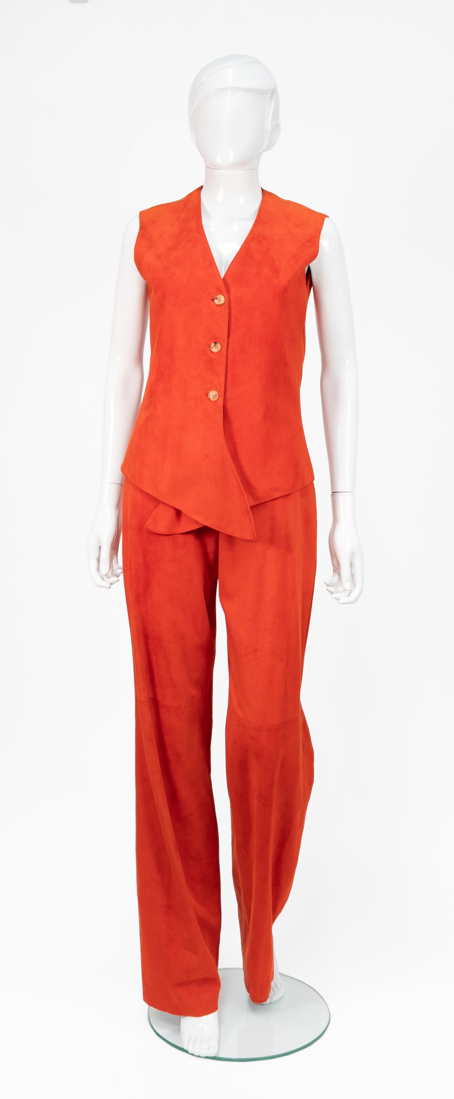 A Hermès Paris Orange Lambskin Anino Waistcoat and Matching Trousers