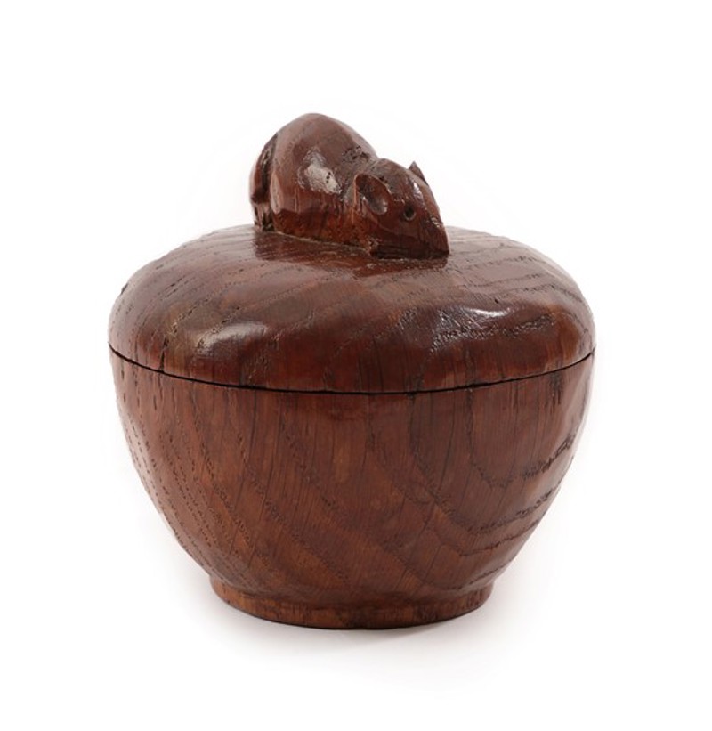 Robert Mouseman Thompson (1876-1955): An English Oak Powder Bowl and Cover