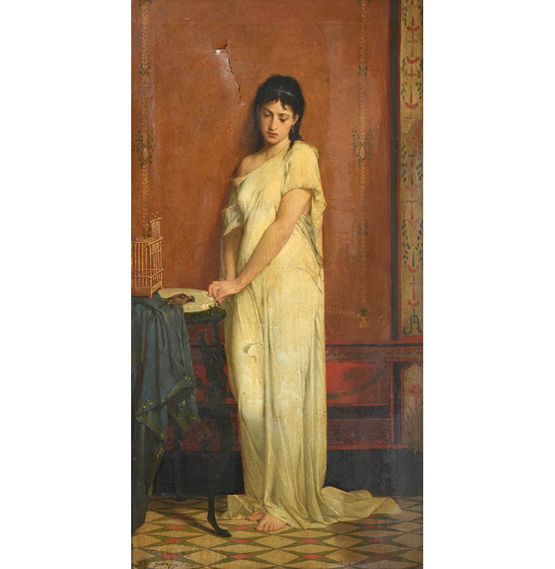 Jean-Baptiste (James) Bertrand (1823–1887) French A lady in classical dress mourning a songbird