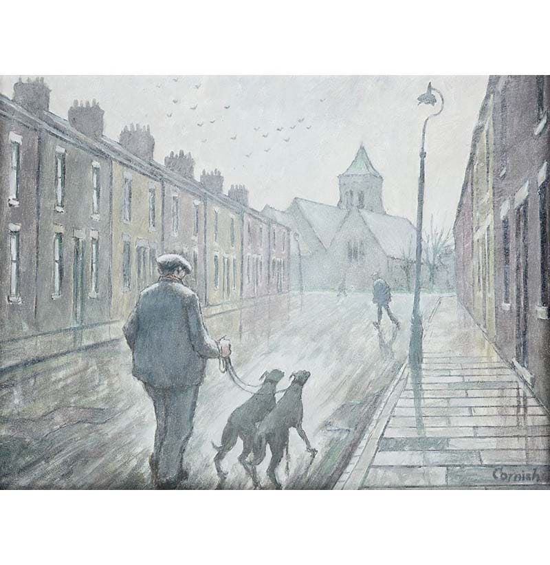 Norman Stansfield Cornish MBE (1919-2014) "Edward Street Man with Dogs"