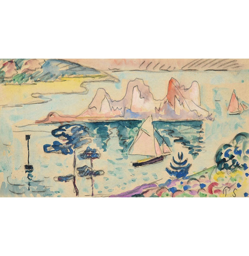 Paul Signac (1863-1935) French Sailboats before an island