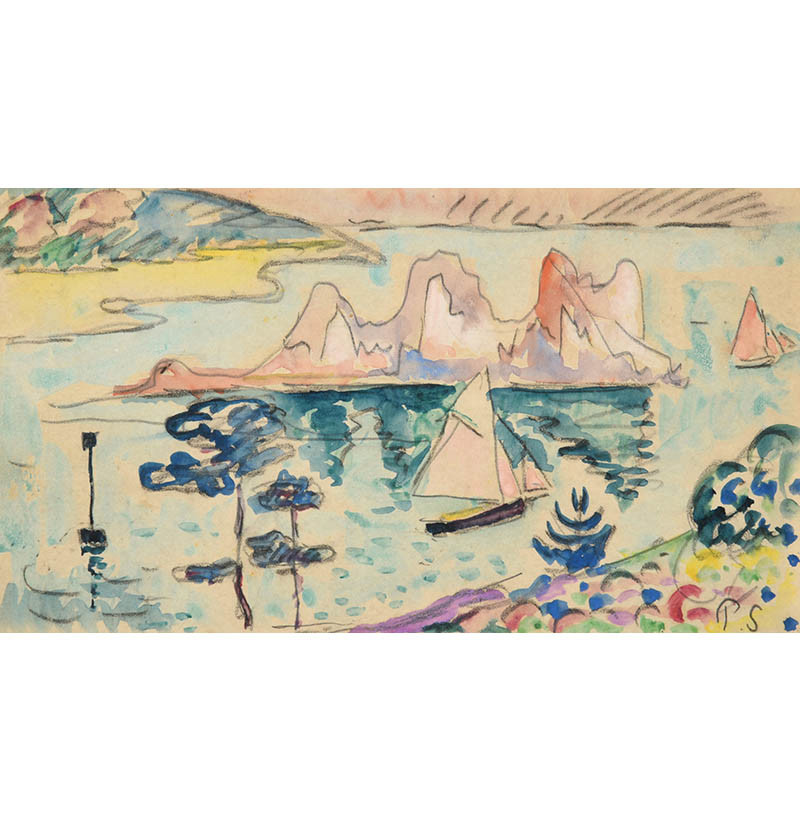 Paul Signac (1863-1935) French Sailboats before an island