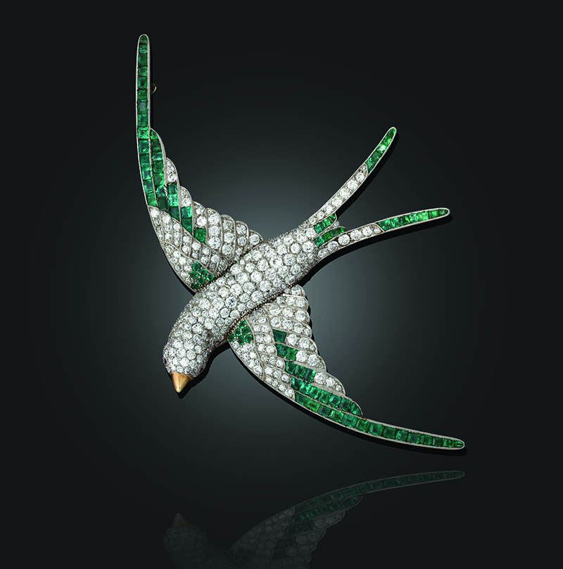 An Emerald and Diamond Brooch early 20th century