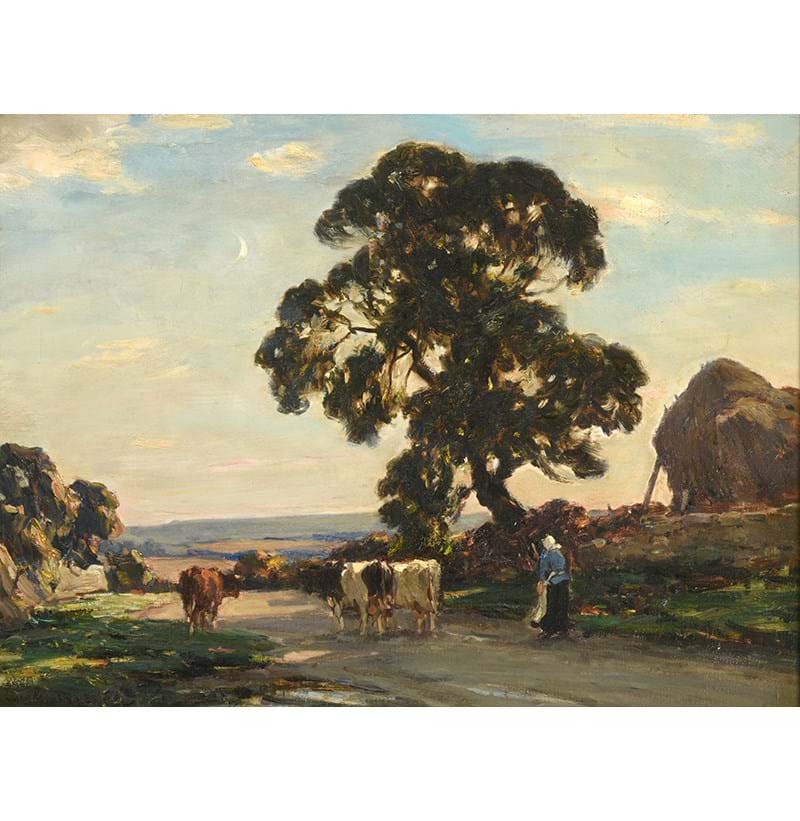 Owen Bowen ROI, PRCamA (1873-1967) Bringing the cows home