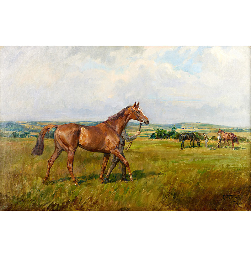 Lionel Dalhousie Robertson Edwards (1878-1966)  Lady Electra being led by a groom