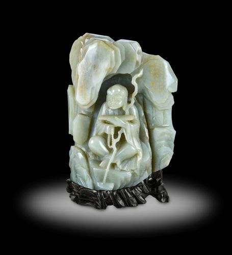 A Chinese Celadon Jade Inscribed “Luohan” Boulder, Qianlong