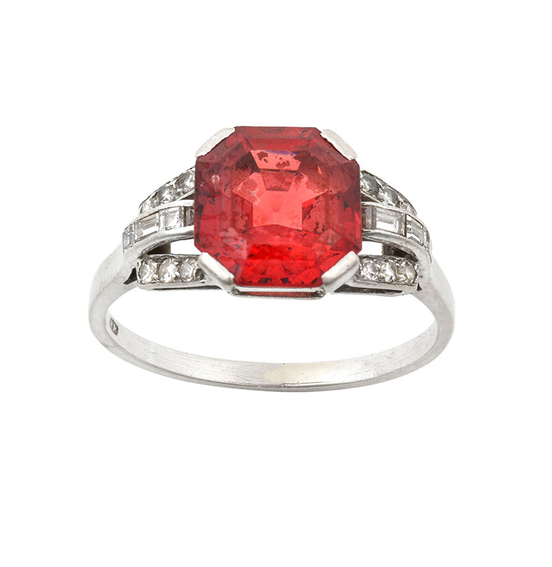 An Art Deco Red Spinel and Diamond Ring