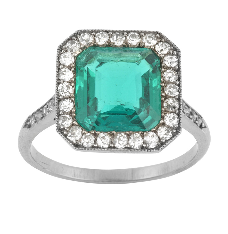An Early 20th Century Colombian Emerald and Diamond Cluster Ring
