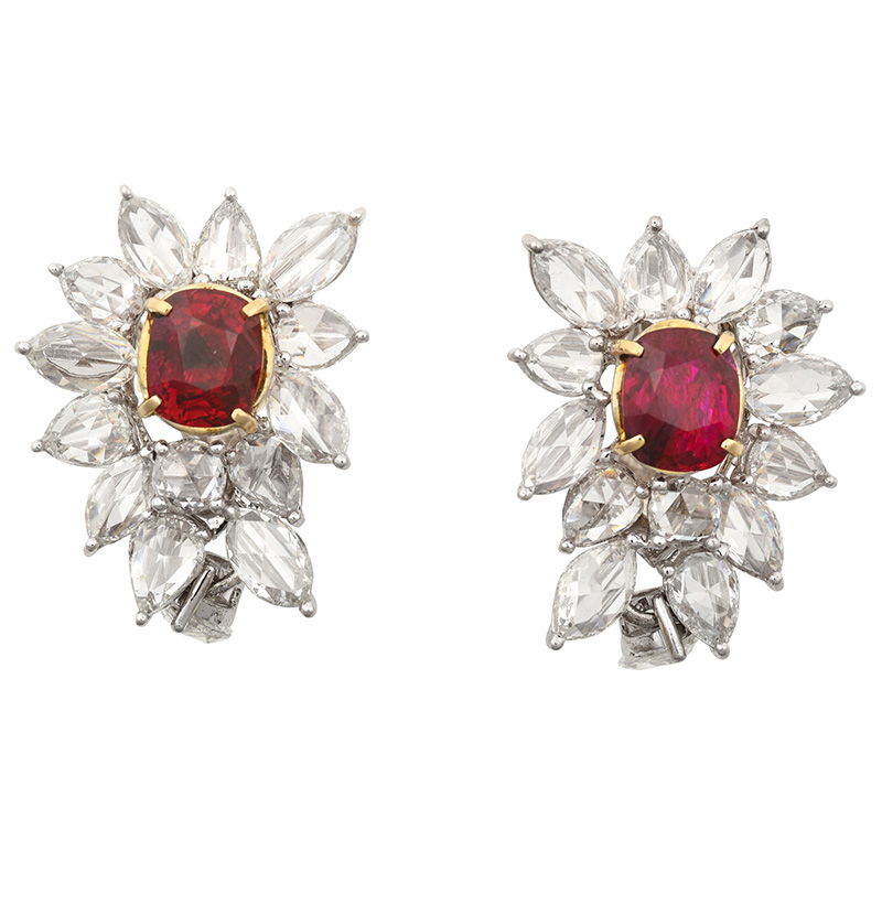 A Pair of Ruby and Diamond Spray Earrings