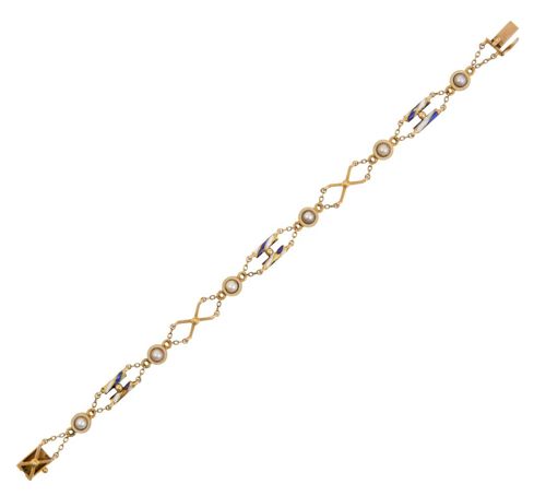 A Split Pearl and Enamel Bracelet, circa 1900 