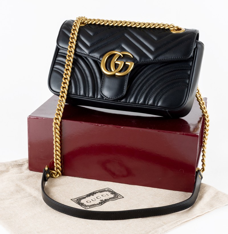 A Gucci GG Black Marmont Flap Leather Bag