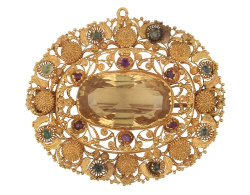 A Mid-19th Century Multi-Gem Set Brooch 
