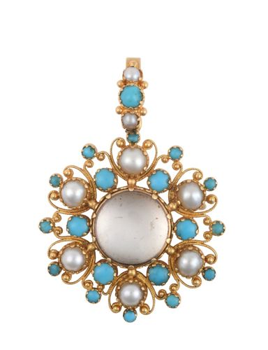 A Turquoise and Split Pearl Pendant, circa 1880 