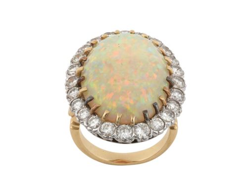 An Opal and Diamond Cluster Ring