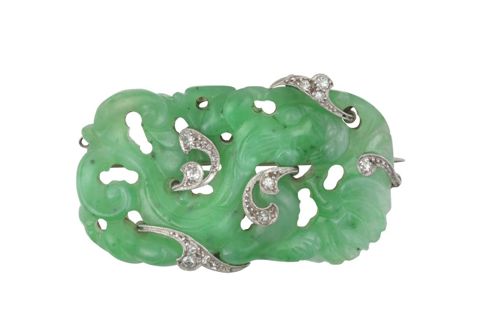 An Art Deco Jade and Diamond Brooch