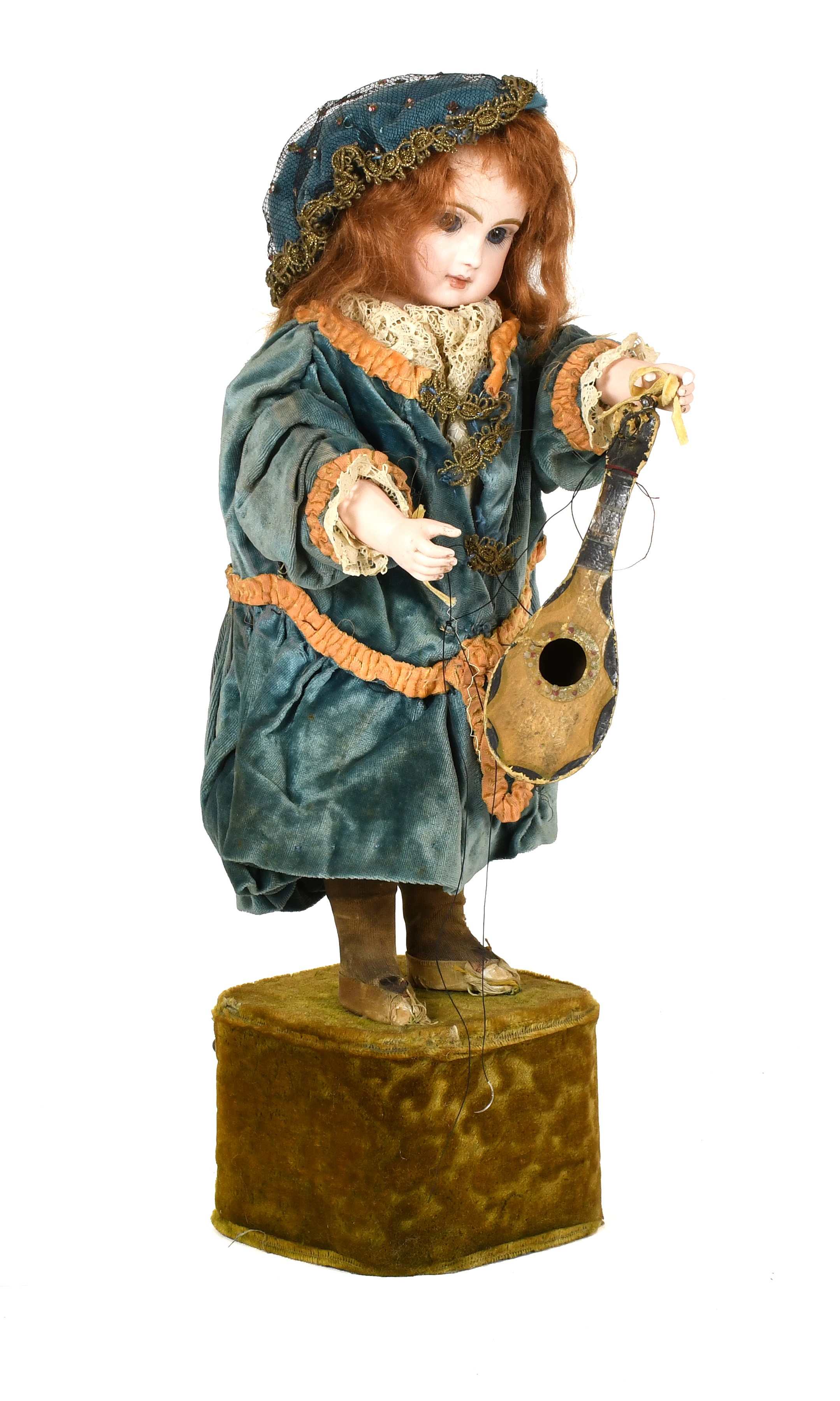 Late 19th Century Jumeau Bisque Socket Head Automaton Doll Playing a Lute